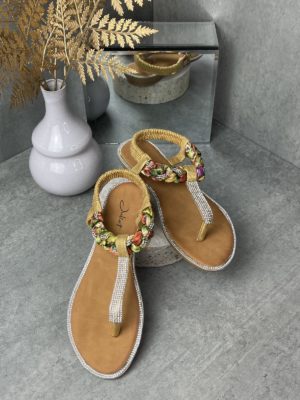 Goldene Glitzer Sommer Sandaletten mit Gummizug Marco Moda