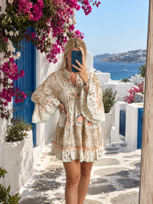 Marco Moda Beige Tunika Sommerkleid trompeten ärmel