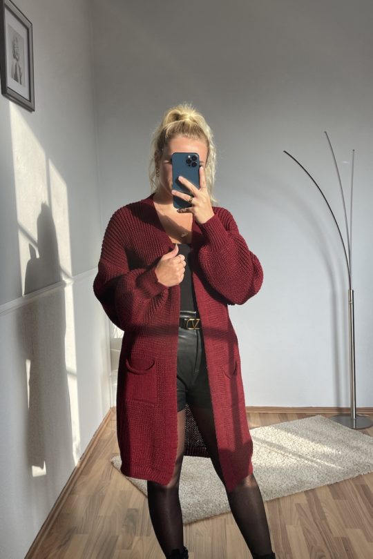 Marco Moda warmer dunkelroter cardigan bordeaux strickjacke