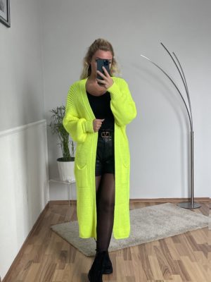 marco moda neon gelber cardigan Strickjacke lang