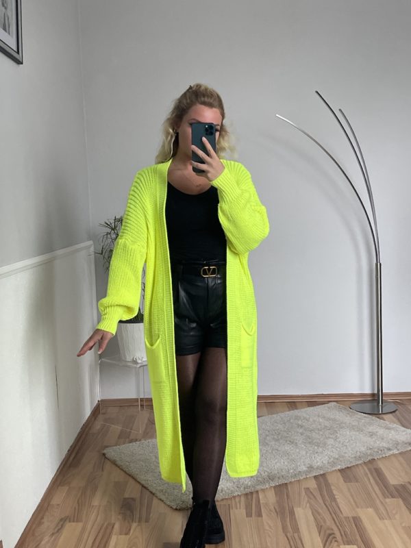 marco moda cardigan neon gelb strickjacke lang