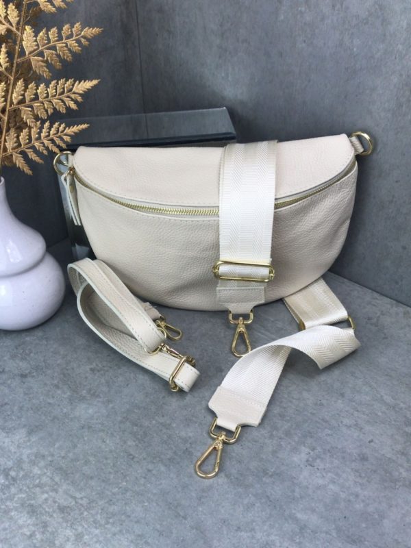 bauchtasche creme mit wechselgurt echtes Leder damen handtasche Marco Moda