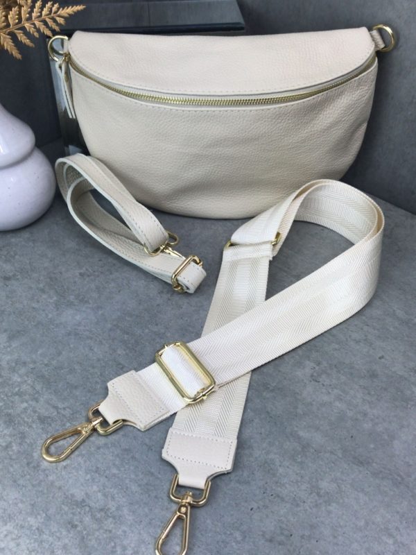 bauchtasche creme mit wechselgurt echtes Leder damen handtasche Marco Moda