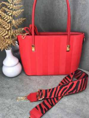 marco moda roter shopper mit taschengurt und wechselgurt kunstleder vegan