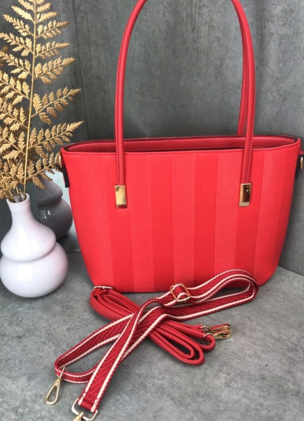 marco moda roter shopper damen handtasche mit wechselgurt vegan kunstleder tragegurt große handtasche