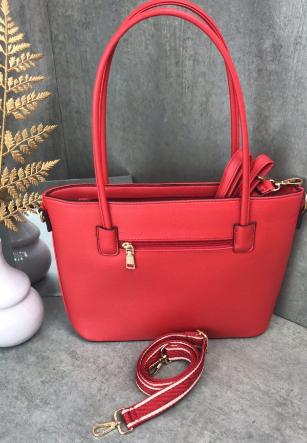 marco moda roter shopper damen handtasche mit wechselgurt vegan kunstleder tragegurt große handtasche