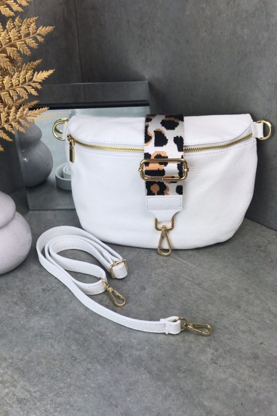 weiße bauchtasche Marco Moda mit wechselgurt und taschemriemen echtes Leder