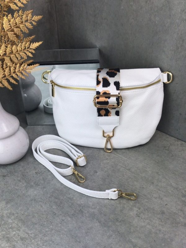 weiße bauchtasche Marco Moda mit wechselgurt und taschemriemen echtes Leder