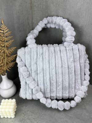 hochwertige Plüsch Handtasche hell graue Tasche shopper