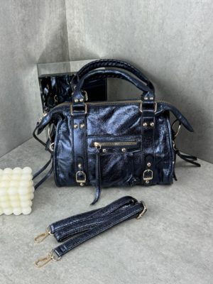 Marco Moda Handtasche dunkelblau metallic Look goldene details