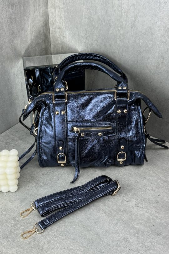 Marco Moda Handtasche dunkelblau metallic Look goldene details