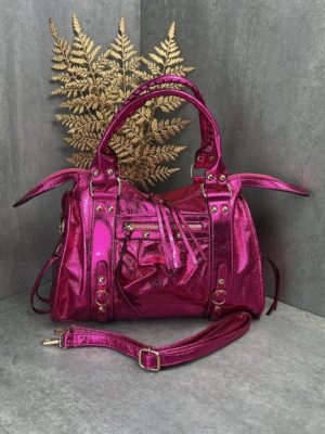 Marco Moda Pinke metallic handtasche mit goldenen details
