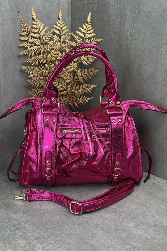 Marco Moda Pinke metallic handtasche mit goldenen details