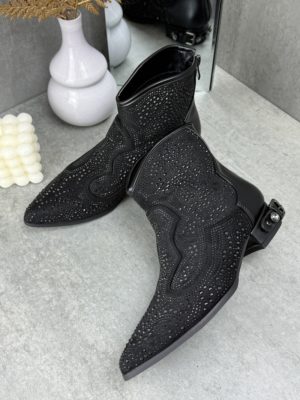 Glitzer Stiefeletten Marco Moda Strasssteine schwarze Schuhe Damen