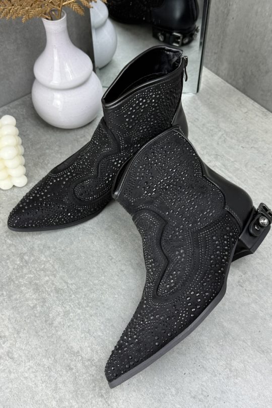 Glitzer Stiefeletten Marco Moda Strasssteine schwarze Schuhe Damen