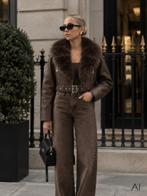 Marco Moda Lederjacke Braun gefütterte Herbstjacke braune Lederjacke mit Kunstfell und Kunstleder