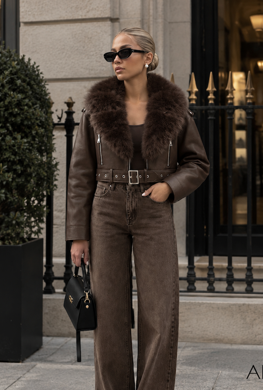 Marco Moda Lederjacke Braun gefütterte Herbstjacke braune Lederjacke mit Kunstfell und Kunstleder