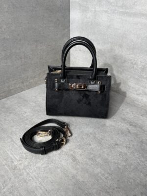 Marco Moda Mini Shopper schwarze Handtasche Velours und Kunstleder