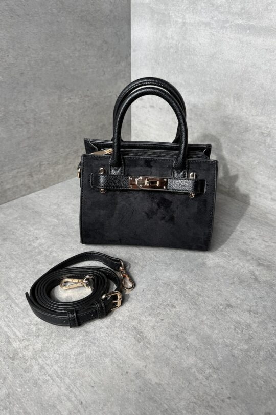 Marco Moda Mini Shopper schwarze Handtasche Velours und Kunstleder