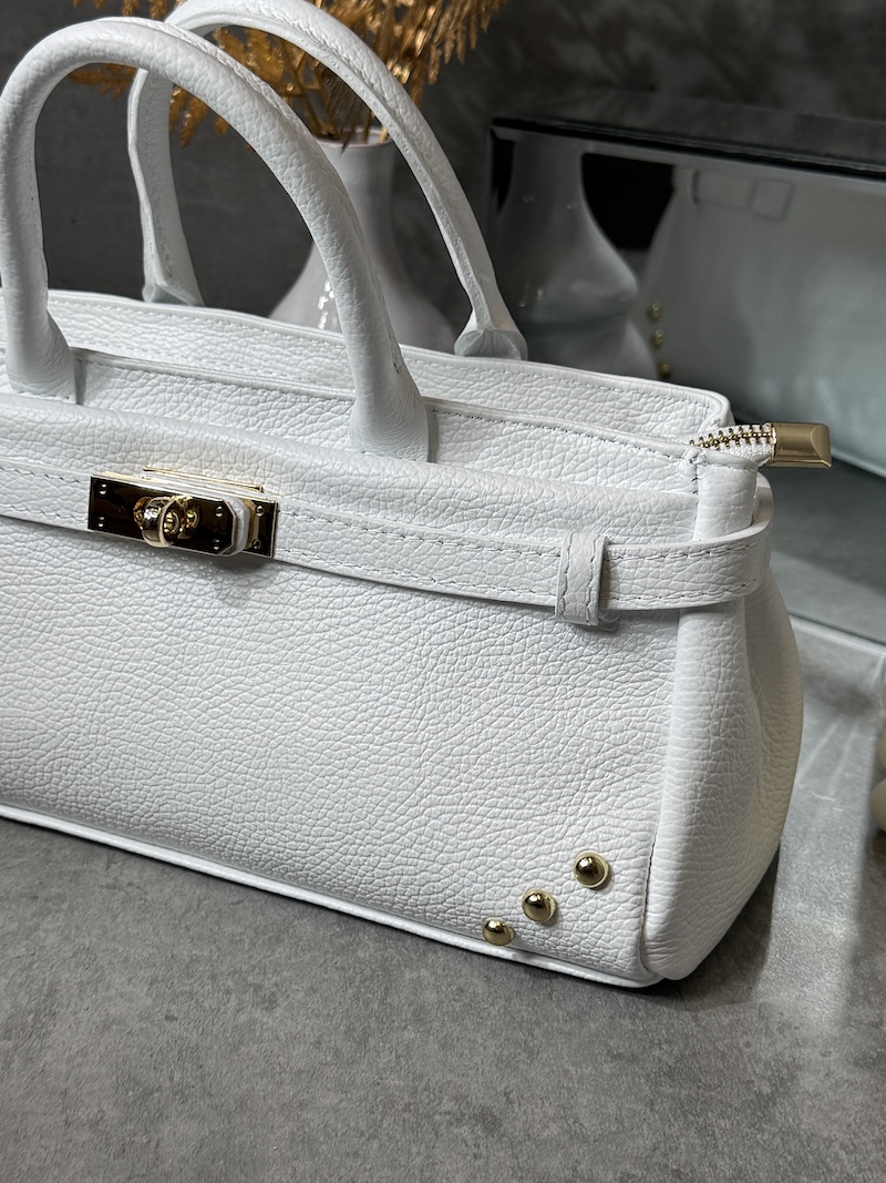 Marco Moda Echtleder Handtasche weiß mit goldenen details