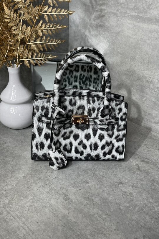 Leo Tasche Weiß mit Leopardenmuster und Henkel