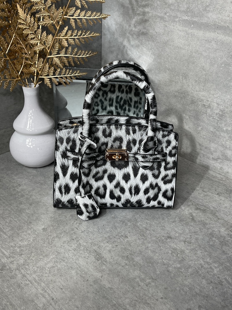 Leo Tasche Weiß mit Leopardenmuster und Henkel
