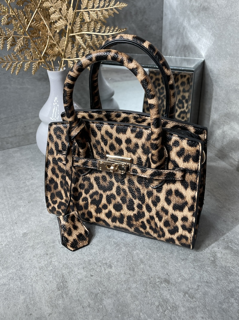 Handtasche mit animal print Leo Muster braun schwarz tasche mit schultergurt