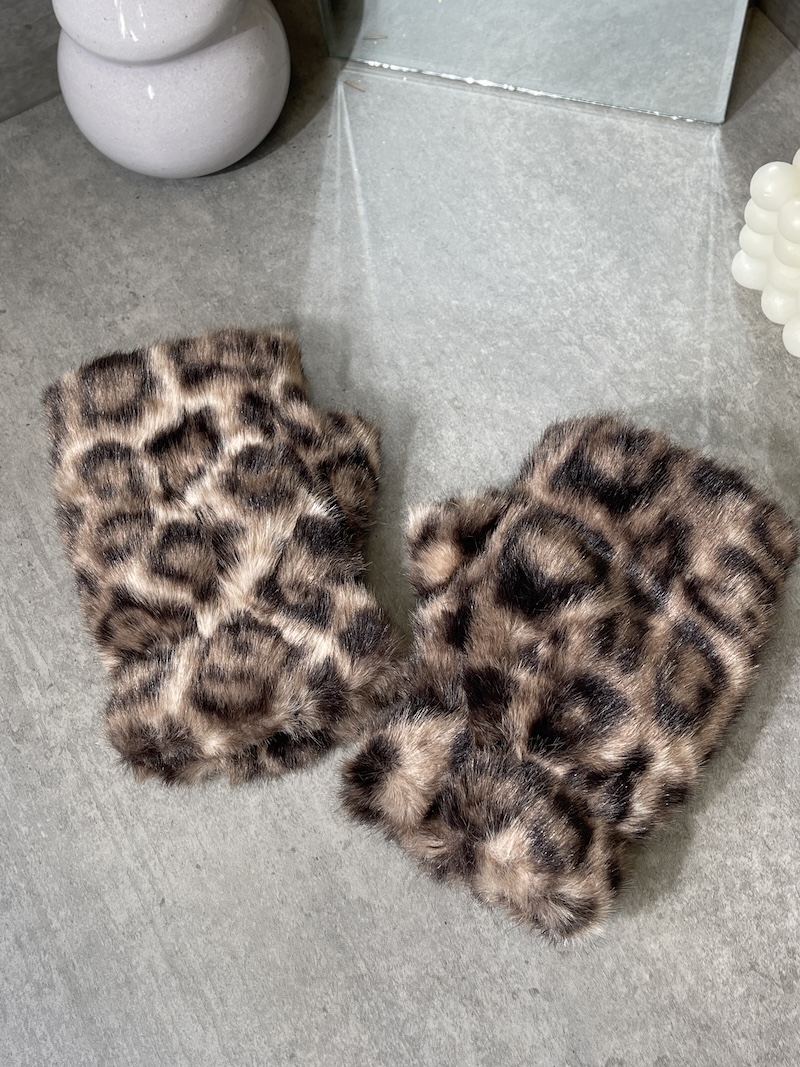 Flauschige Kunstfell-Handstulpen im Leopardenmuster Handschuhe